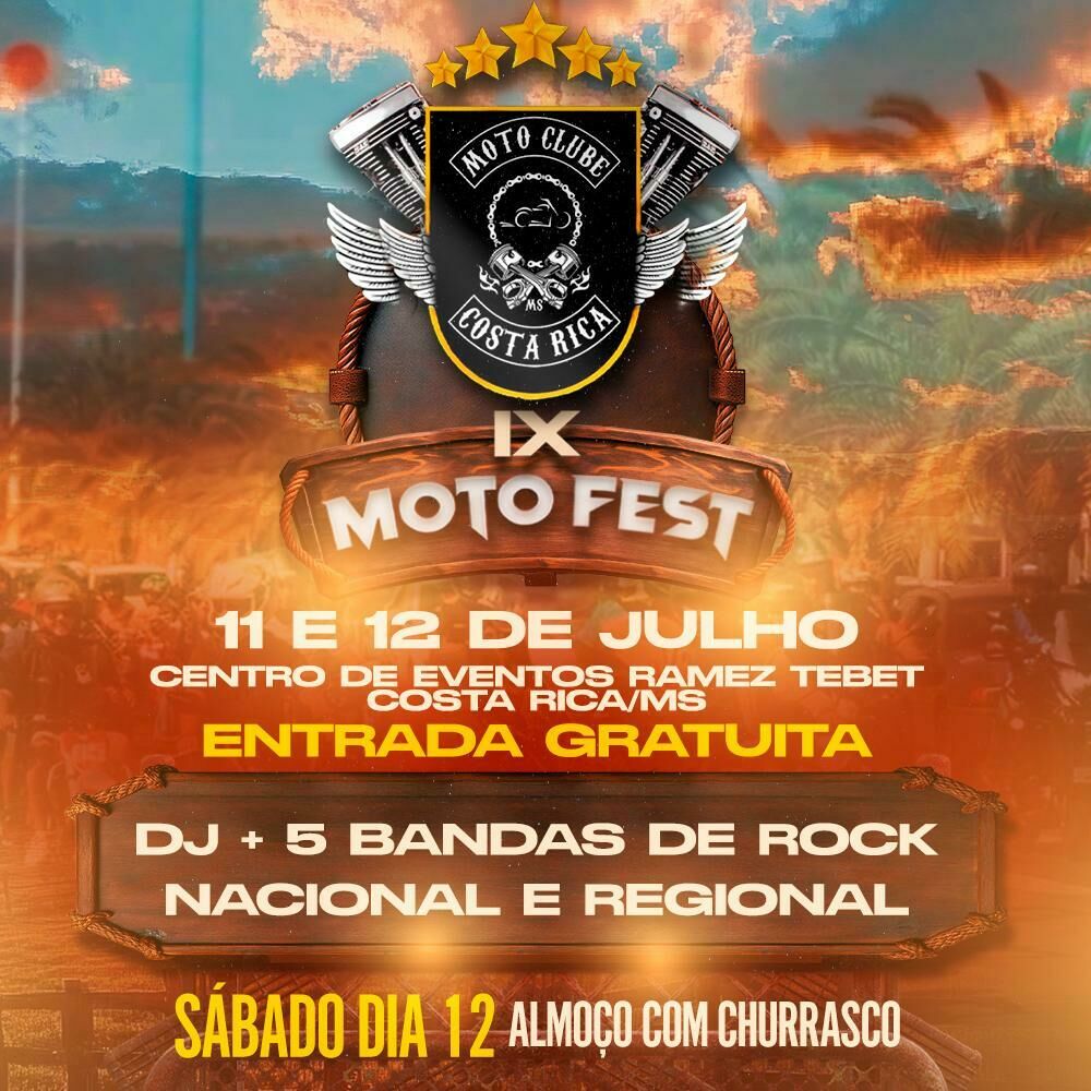 Imagem de compartilhamento para o artigo Com muito rock, bandas nacionais, regionais e cover de Raul Seixas prometem agitar Motofest de Costa Rica da MS Todo dia